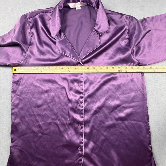 Victoria’s Secret Satin Pajama Set Womens L 2PC Purple Shiny Sleep Lounge - Picture 6 of 7